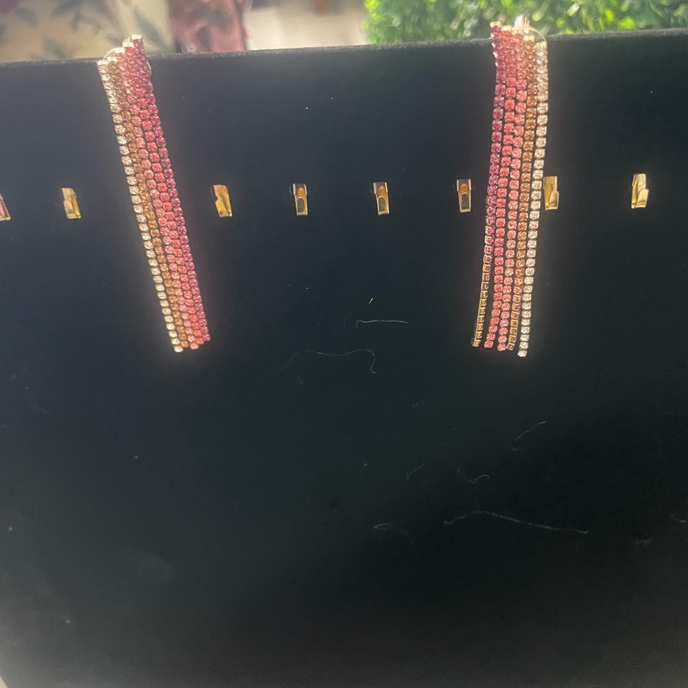 Rhinestone tassel Elegant Pink and Gold Women's Earrings